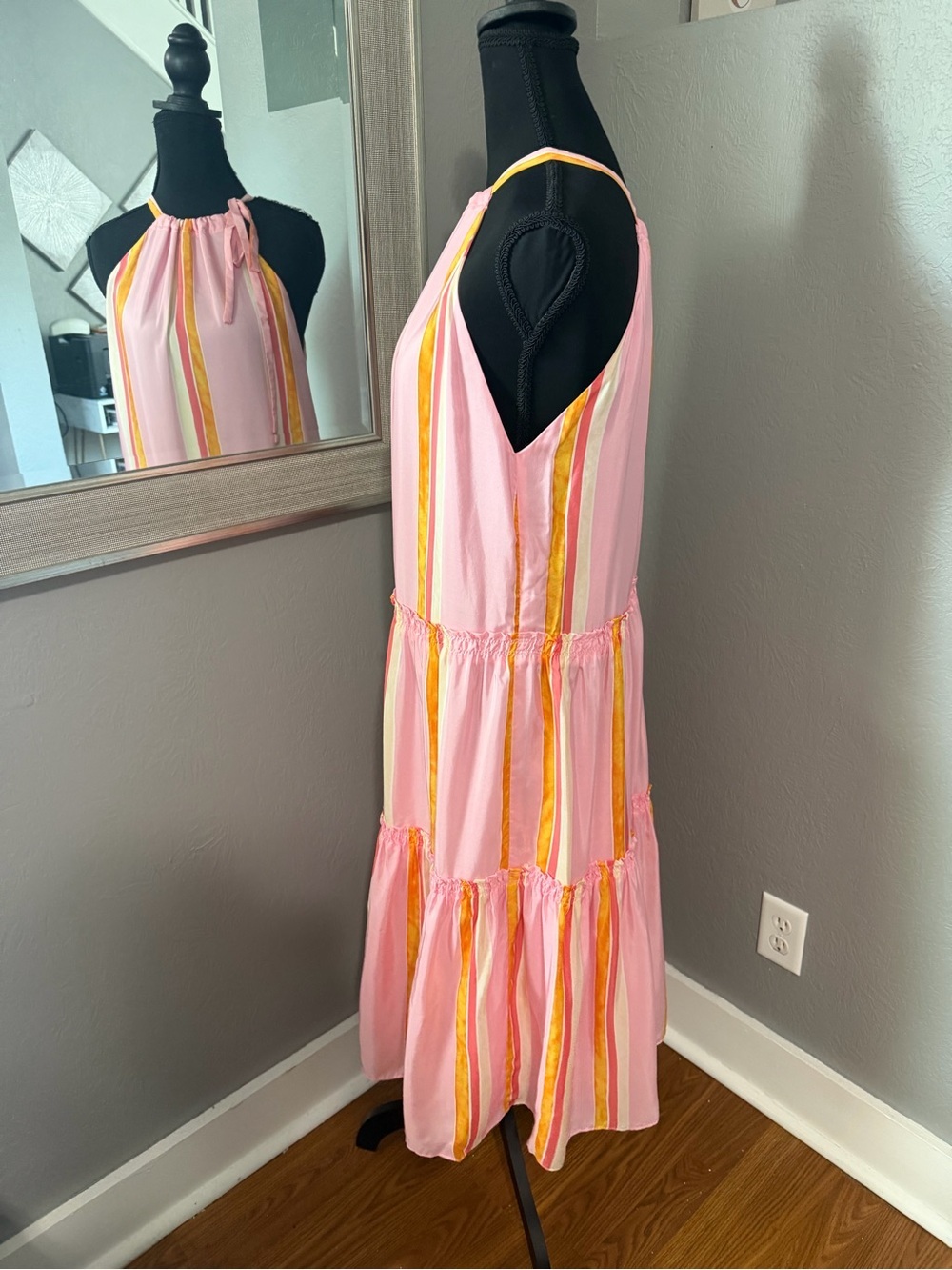 NWT Club Monaco Amirra Candy Striped silk midi coquette Barbie cottage dress 0 - Picture 3 of 9